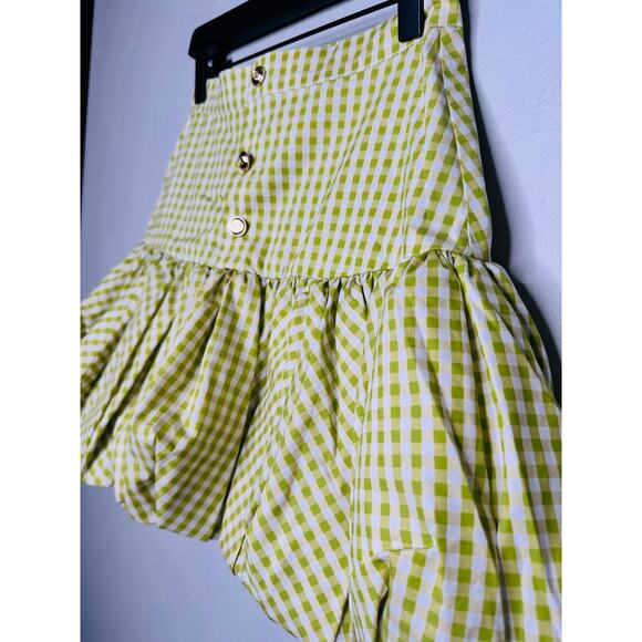 NWT CAROLINE CONSTAS Green White Gingham Checkered Reina Bubble Mini Skirt XS - Picture 2 of 12